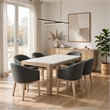 Teny 7Pc Dining Set with Faux Marble Top- Gray Fabric Barrel Chairs