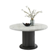 Beny 5pc Dining Set with Round Faux Marble Top- Gray Fabric Barrel Chairs