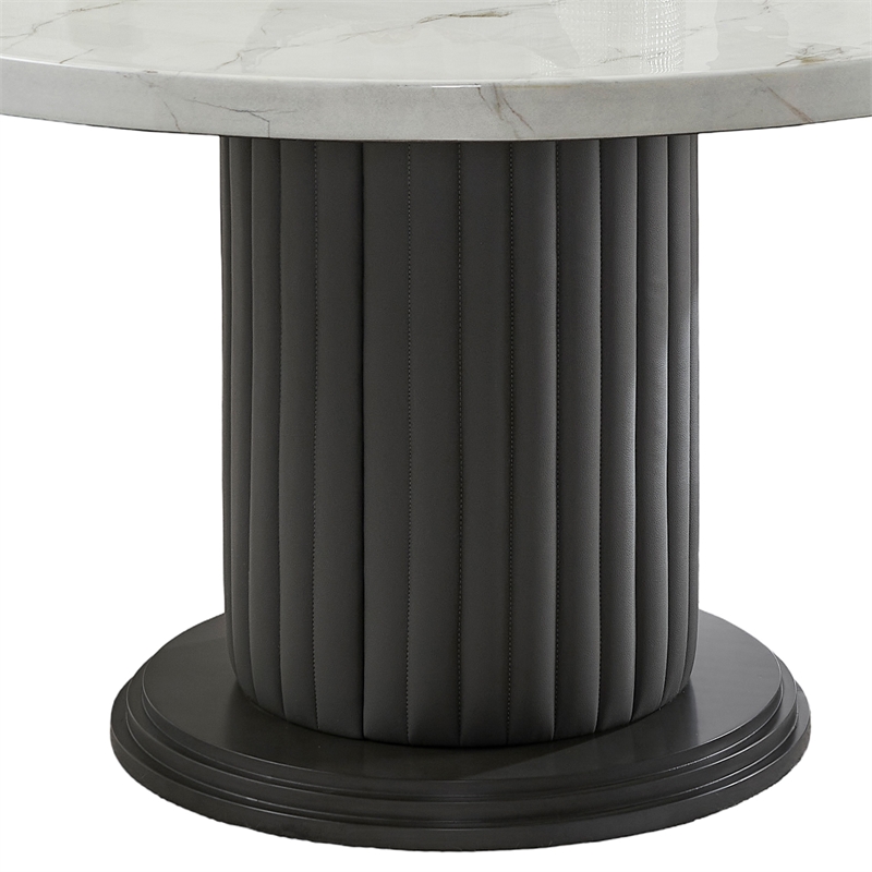 Beny 5pc Dining Set with Round Faux Marble Top- Gray Fabric Barrel Chairs