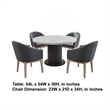 Beny 5pc Dining Set with Round Faux Marble Top- Gray Fabric Barrel Chairs