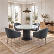 Beny 5pc Dining Set with Round Faux Marble Top- Gray Fabric Barrel Chairs