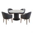 Beny 5pc Dining Set with Round Faux Marble Top- Gray Fabric Barrel Chairs