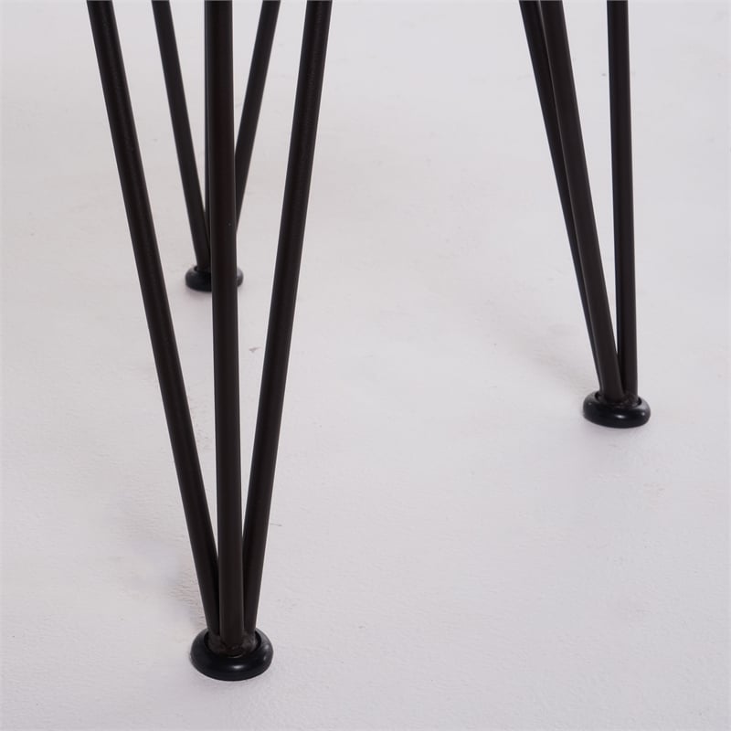 Zoe 3pc Outdoor Table Set- Slatted Top- Teak Brown- Black Hairpin Legs
