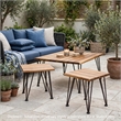 Zoe 3pc Outdoor Table Set- Slatted Top- Teak Brown- Black Hairpin Legs