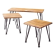 Zoe 3pc Outdoor Table Set- Slatted Top- Teak Brown- Black Hairpin Legs