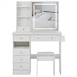 Rocky 2pc LED Vanity Desk Set w Stool- USB Charging- Sliding Mirror- White