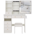 Rocky 2pc LED Vanity Desk Set w Stool- USB Charging- Sliding Mirror- White
