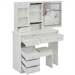 Rocky 2pc LED Vanity Desk Set w Stool- USB Charging- Sliding Mirror- White