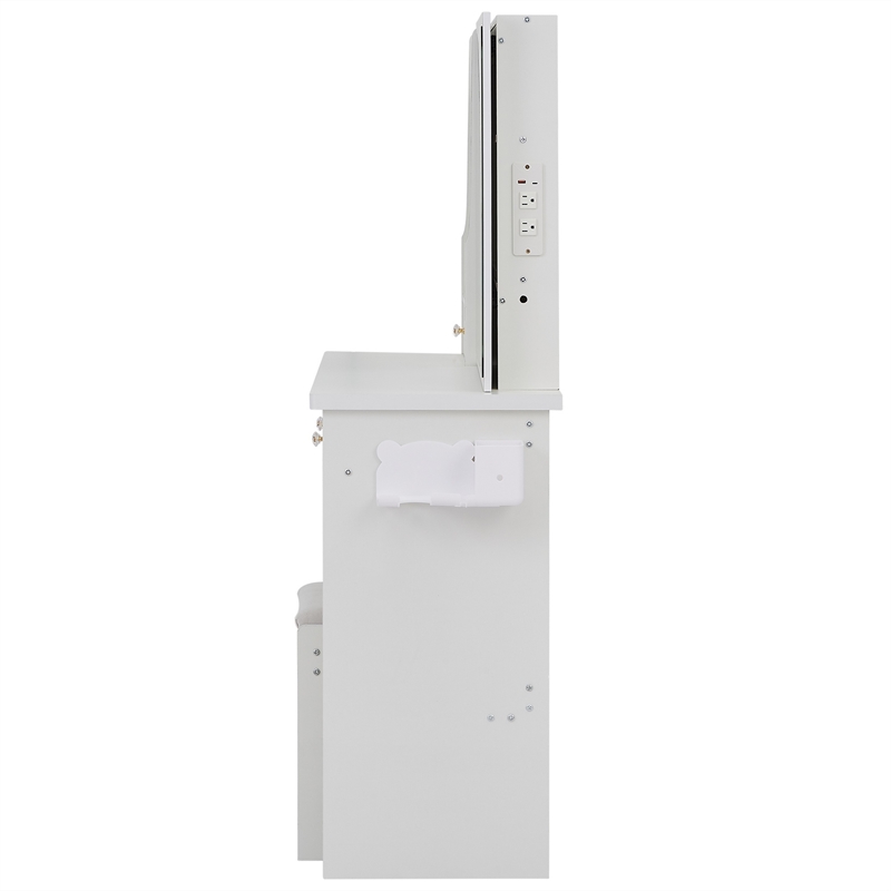Rocky 2pc LED Vanity Desk Set w Stool- USB Charging- Sliding Mirror- White