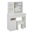 Rocky 2pc LED Vanity Desk Set w Stool- USB Charging- Sliding Mirror- White