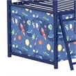 Zeso Kids Twin Loft Bed- House Design- Slide and Curtain- Navy Blue and Red