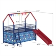 Zeso Kids Twin Loft Bed- House Design- Slide and Curtain- Navy Blue and Red