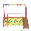 Zeso Kids Twin Loft Bed- House Design- Slide and Curtain- Gold and Red