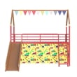 Zeso Kids Twin Loft Bed- House Design- Slide and Curtain- Gold and Red