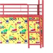 Zeso Kids Twin Loft Bed- House Design- Slide and Curtain- Gold and Red