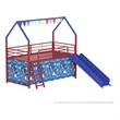 Zeso Kids Twin Loft Bed- House Design- Navy Blue and Red- Slide and Curtain