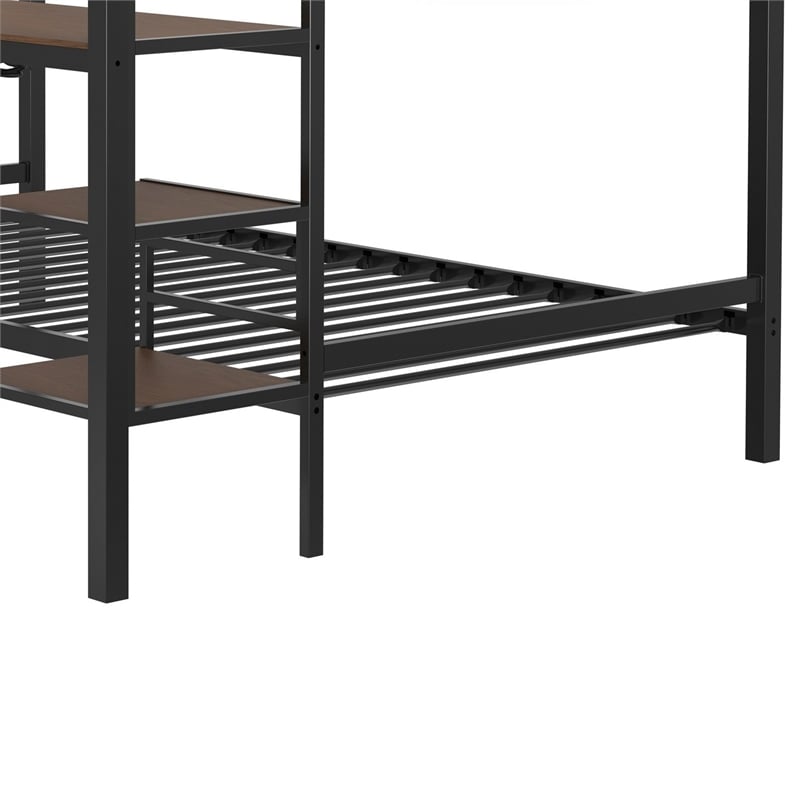Eso Full Over Twin Bunk Bed- Desk- Storage Shelves- Black Metal