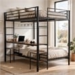 Eso Full Over Twin Bunk Bed- Desk- Storage Shelves- Black Metal