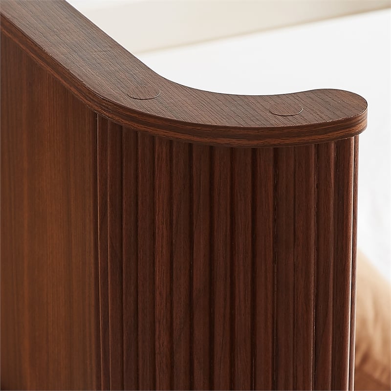 Adiba Fluted Queen Platform Bed with Curved Headboard- Walnut Wood