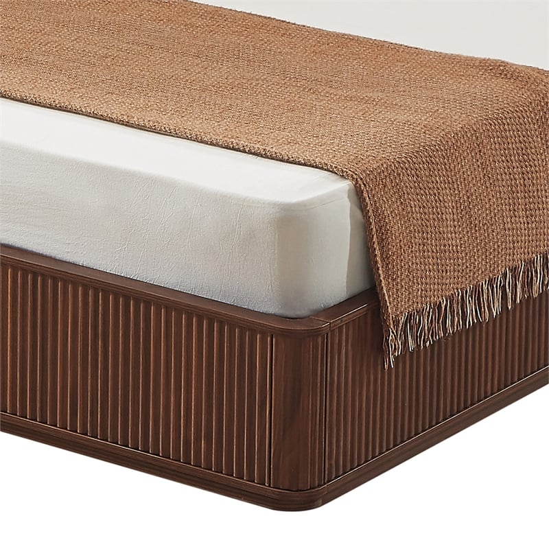 Adiba Fluted Queen Platform Bed with Curved Headboard- Walnut Wood