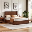 Adiba Fluted Queen Platform Bed with Curved Headboard- Walnut Wood