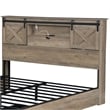 Amna Farmhouse King Bed- LED Storage and Charging Station- Gray Wood