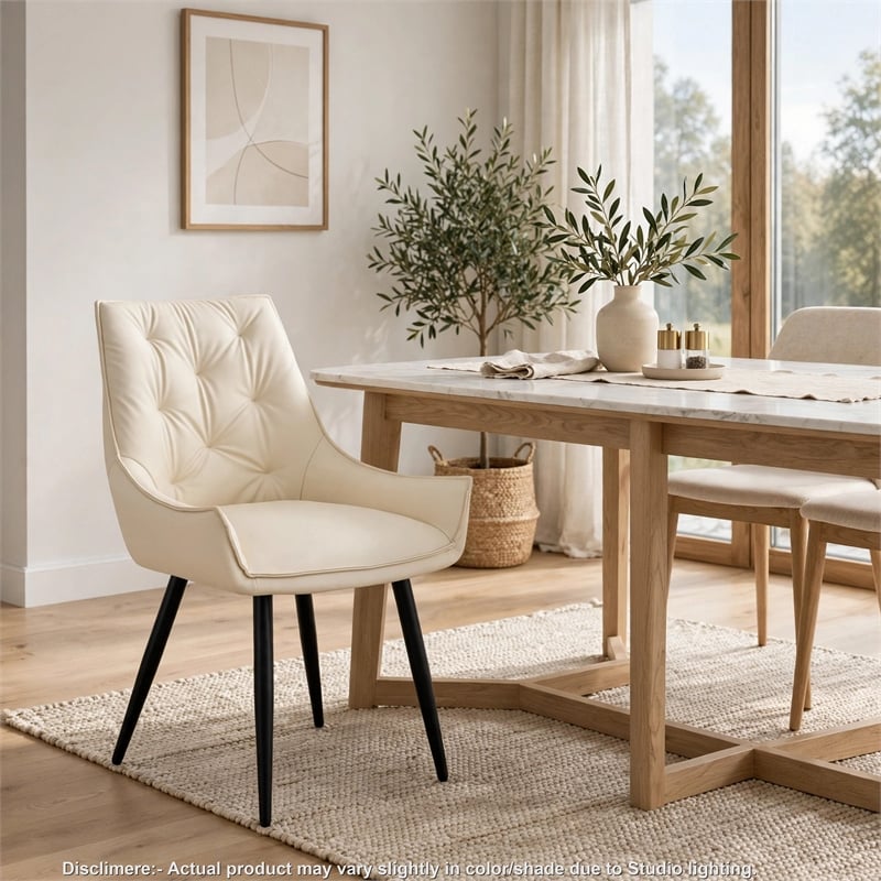 Ashley Dining Chairs with Armrests- Set of 2-White Faux Leather