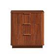 Macky Fluted Wave Nightstand with 3 Drawers- Set of 2- Walnut Brown