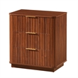 Macky Fluted Wave Nightstand with 3 Drawers- Set of 2- Walnut Brown