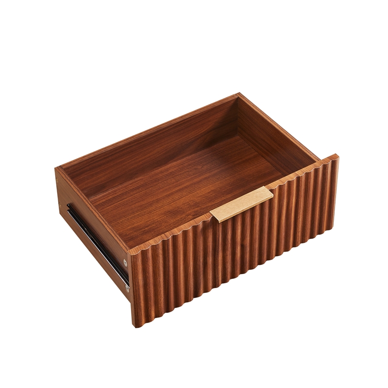 Macky Fluted Wave Nightstand with 3 Drawers- Set of 2- Walnut Brown
