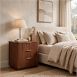 Macky Fluted Wave Nightstand with 3 Drawers- Set of 2- Walnut Brown