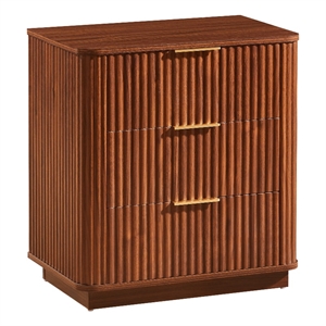 Macky Fluted Wave Nightstand with 3 Drawers- Set of 2- Walnut Brown
