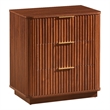 Macky Fluted Wave Nightstand with 3 Drawers- Set of 2- Walnut Brown