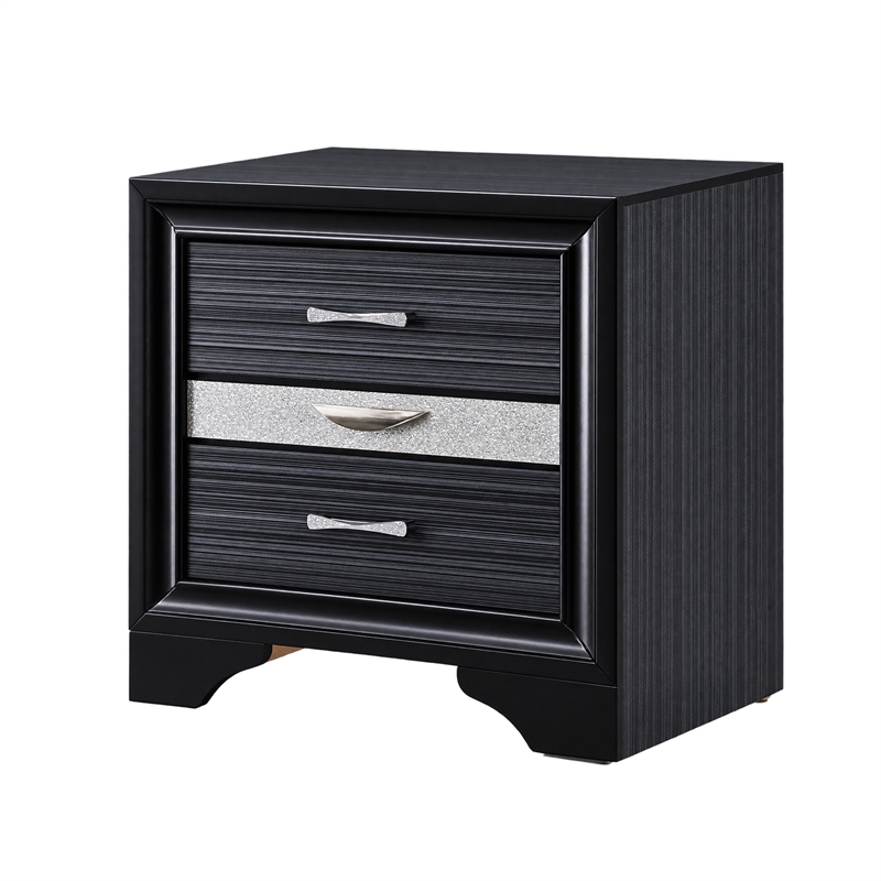 Queen Bedroom Set- Black Gray- 5pc w 2 Nightstands- Dresser- Mirror