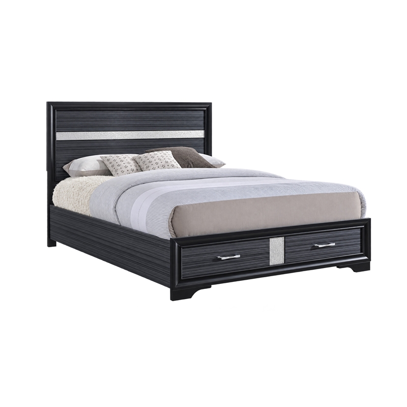 Queen Bedroom Set- Black Gray- 5pc w 2 Nightstands- Dresser- Mirror