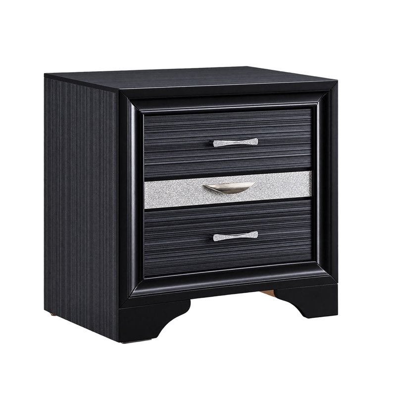 Queen Bedroom Set- Black Gray- 5pc w 2 Nightstands- Dresser- Mirror