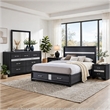Queen Bedroom Set- Black Gray- 5pc w 2 Nightstands- Dresser- Mirror