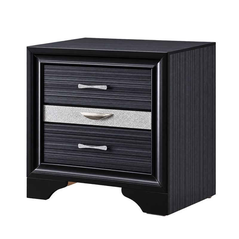 Queen Bedroom Set- Black Gray- 4pc w 2 Nightstands- Dresser