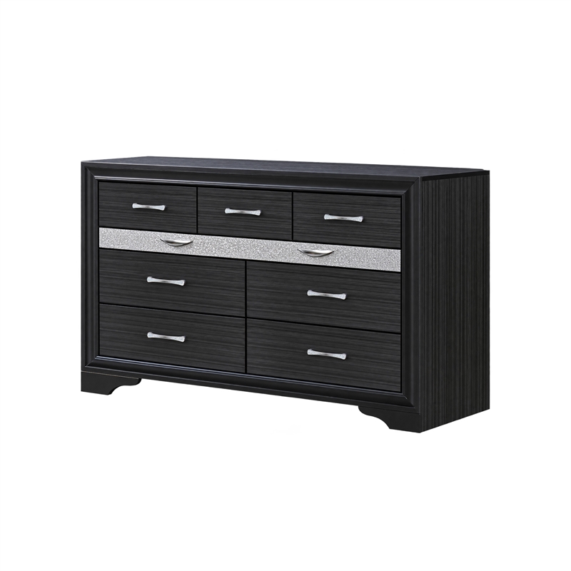 Queen Bedroom Set- Black Gray- 4pc w 2 Nightstands- Dresser