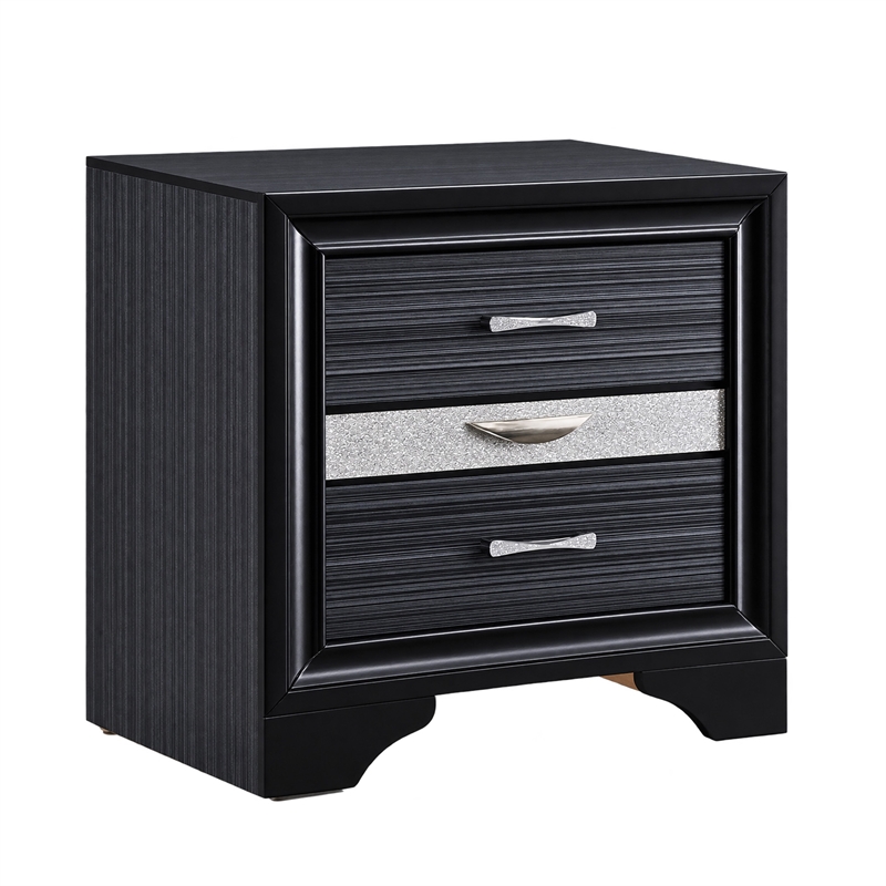 Queen Bedroom Set- Black Gray- 4pc w 2 Nightstands- Dresser