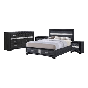Queen Bedroom Set- Black Gray- 4pc w 2 Nightstands- Dresser