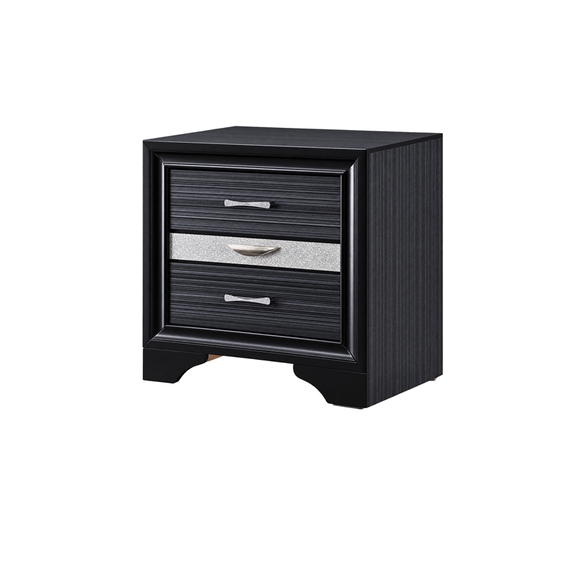 Queen Bedroom Set- Storage Panel Design- Black Gray- 3pc w 2 Nightstands