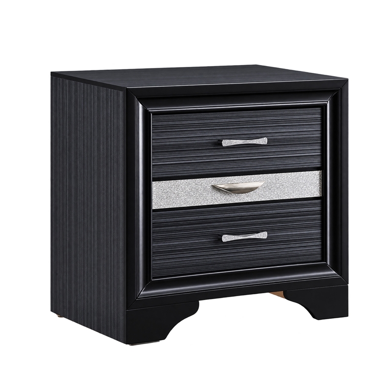 Queen Bedroom Set- Storage Panel Design- Black Gray- 3pc w 2 Nightstands