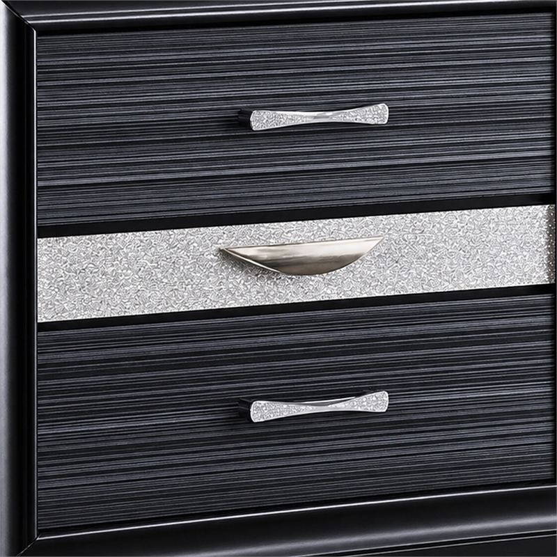 Queen Bedroom Set- Storage Panel Design- Black Gray- 3pc w 2 Nightstands