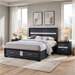 Queen Bedroom Set- Storage Panel Design- Black Gray- 3pc w 2 Nightstands