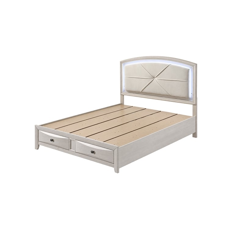Queen Bedroom Set- Storage- Antique White Zinc- 3pc w 2 Nightstands