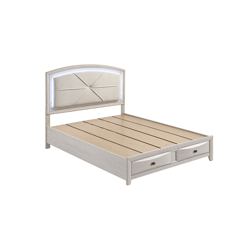 Queen Bedroom Set- Storage- Antique White Zinc- 2pc w Nightstand