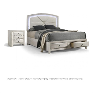 Queen Bedroom Set- Storage- Antique White Zinc- 2pc w Nightstand