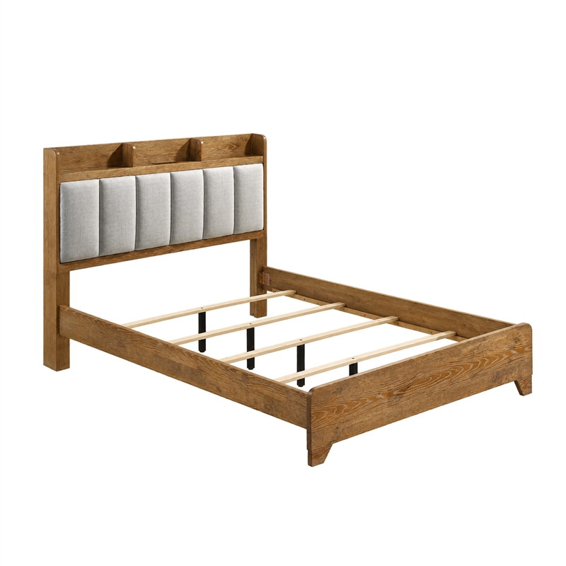 Queen Bedroom Set- Light Aspen Brown Gray- 3pc w 2 Nightstands