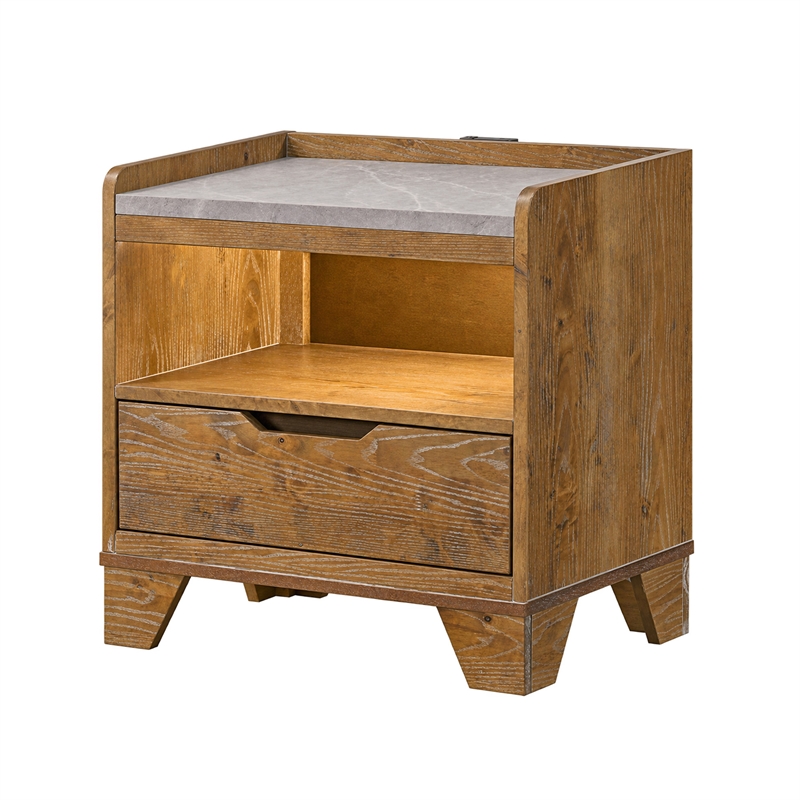 Queen Bedroom Set- Light Aspen Brown Gray- 3pc w 2 Nightstands
